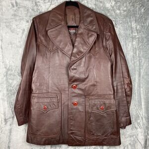 VINTAGE EUROPE CRAFT Leather Jacket Mens 40 Tan Western 70s Pockets Outdoor FLAW